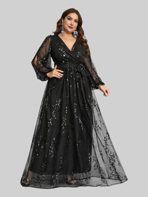 Vestido de Festa Manga Longa Plus Size Lantejoulas - Aurea Dress