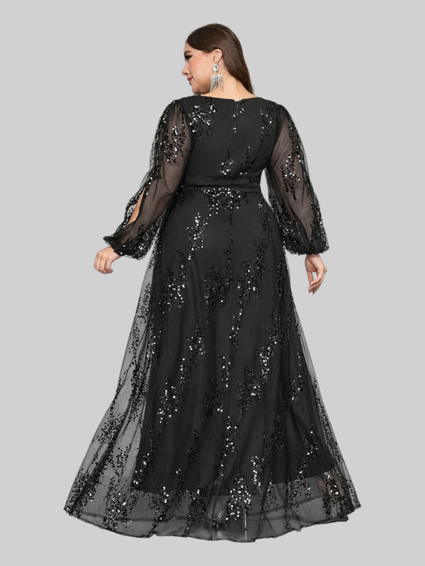 Vestido de Festa Manga Longa Plus Size Lantejoulas - Aurea Dress