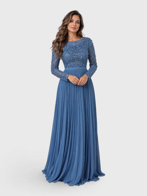 Vestido de Festa Manga Longa Premium Bordado e Pérolas Navaz