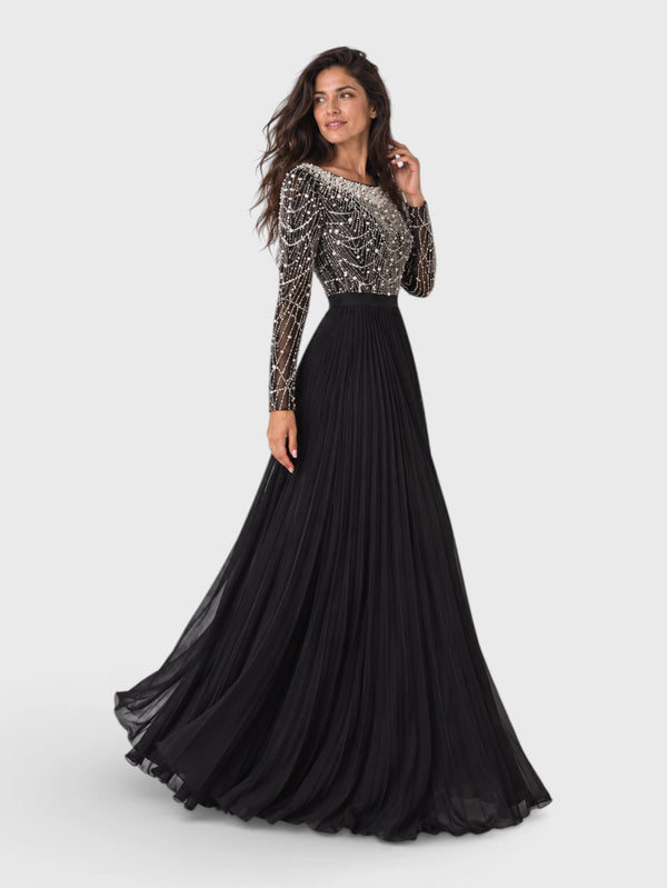 Vestido de Festa Manga Longa Premium Bordado e Pérolas Navaz