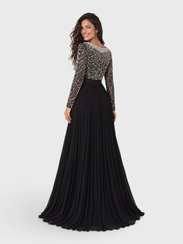 Vestido de Festa Manga Longa Premium Bordado e Pérolas Navaz