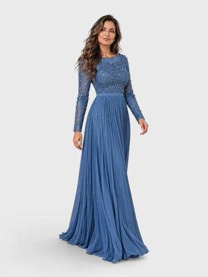 Vestido de Festa Manga Longa Premium Bordado e Pérolas Navaz