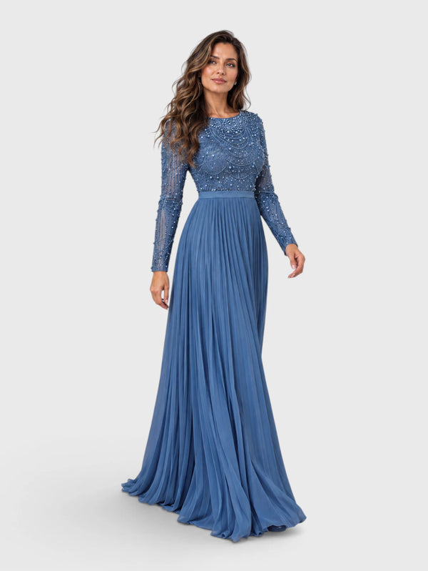 Vestido de Festa Manga Longa Premium Bordado e Pérolas Navaz