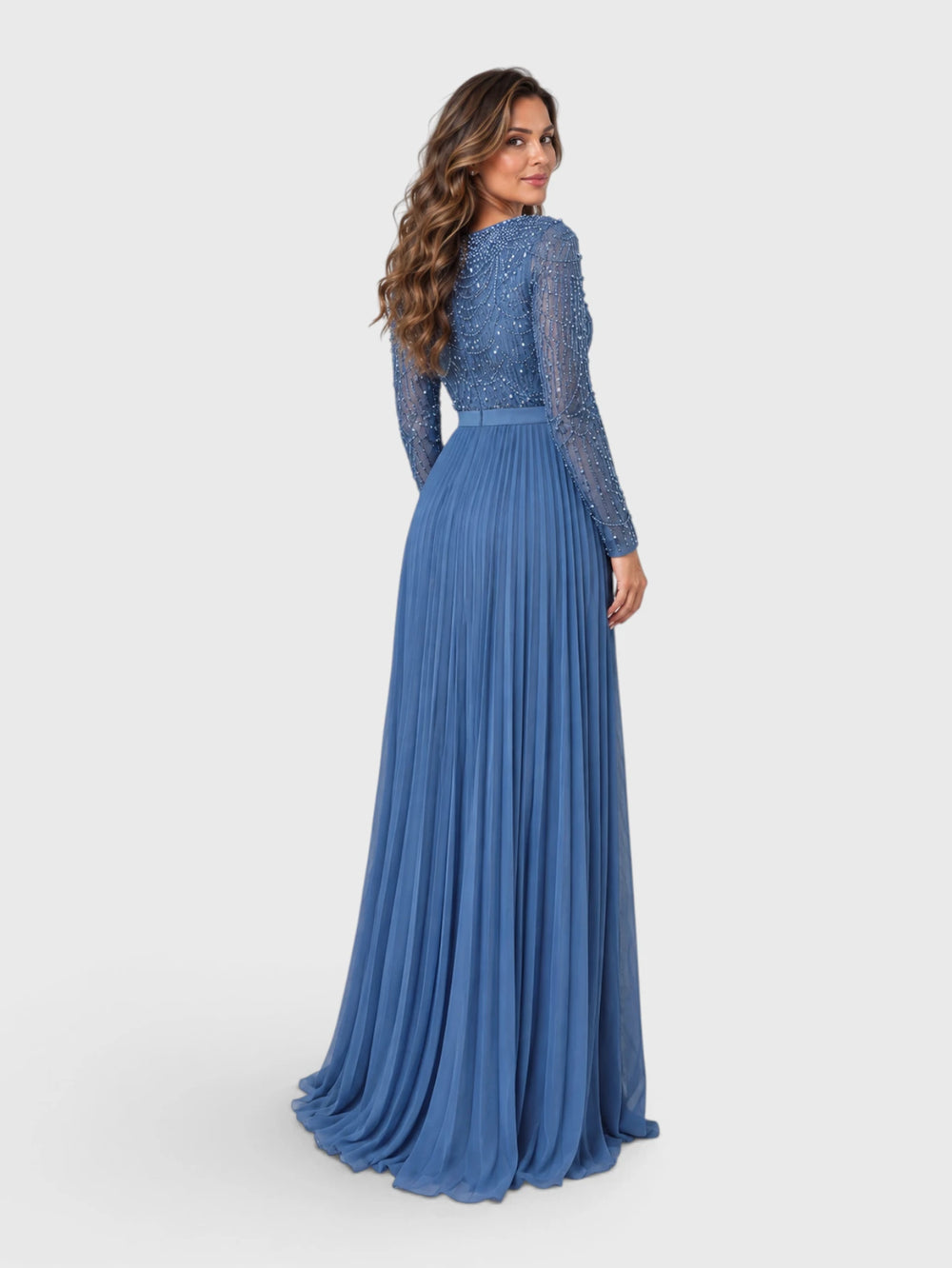 Vestido de Festa Manga Longa Premium Bordado e Pérolas Navaz