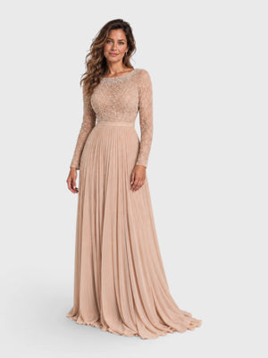 Vestido de Festa Manga Longa Premium Bordado e Pérolas Navaz