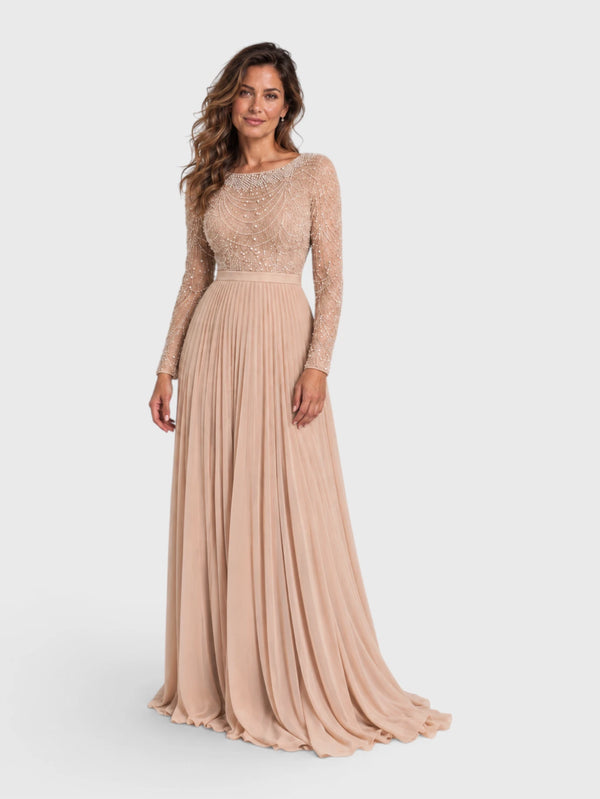 Vestido de Festa Manga Longa Premium Bordado e Pérolas Navaz