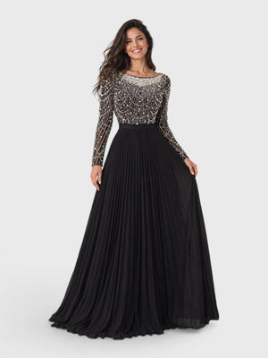 Vestido de Festa Manga Longa Premium Bordado e Pérolas Navaz