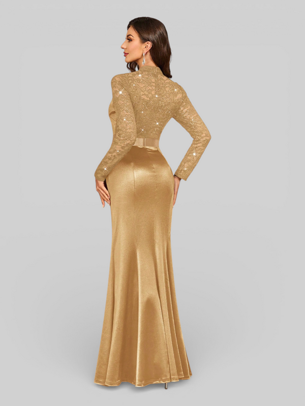 Vestido de Festa Manga Longa Rendas Helo