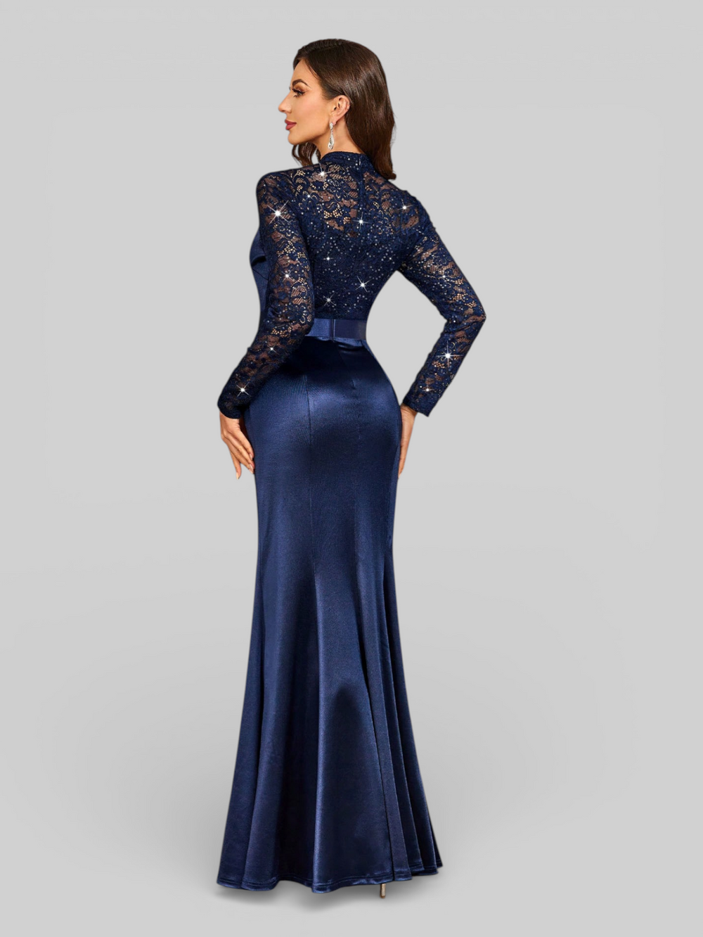 Vestido de Festa Manga Longa Rendas Helo