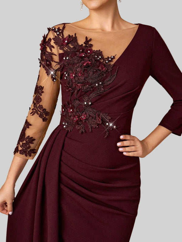 Vestido de Festa Manga Longa com Bordado Luxemburgo