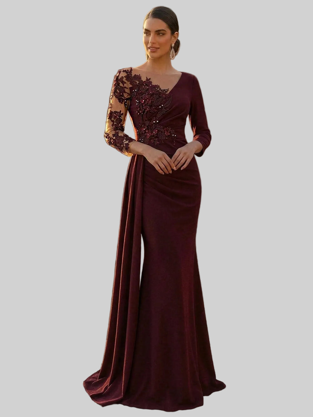 Vestido de Festa Manga Longa com Bordado Luxemburgo