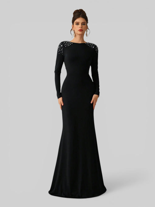 Vestido de Festa Manga Longa com Pérolas Cinthia