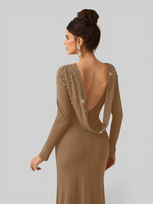 Vestido de Festa Manga Longa com Pérolas Cinthia