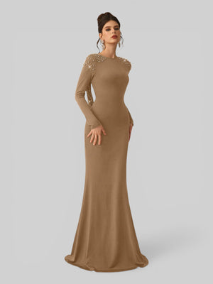 Vestido de Festa Manga Longa com Pérolas Cinthia