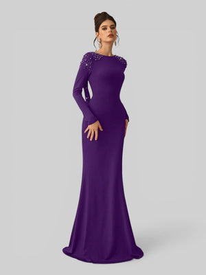 Vestido de Festa Manga Longa com Pérolas Cinthia
