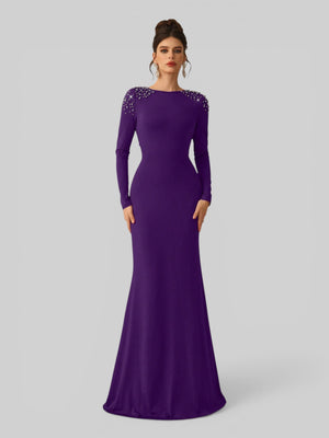 Vestido de Festa Manga Longa com Pérolas Cinthia