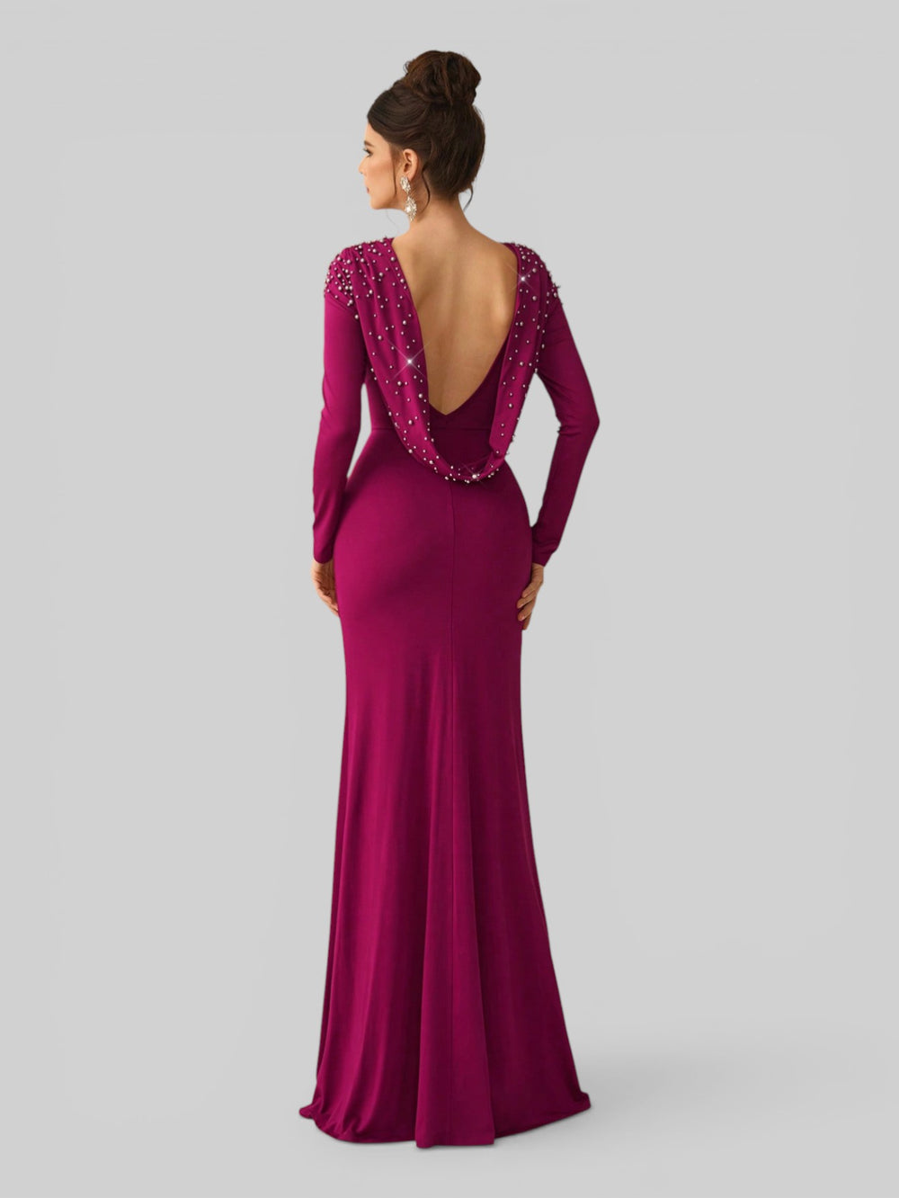 Vestido de Festa Manga Longa com Pérolas Cinthia