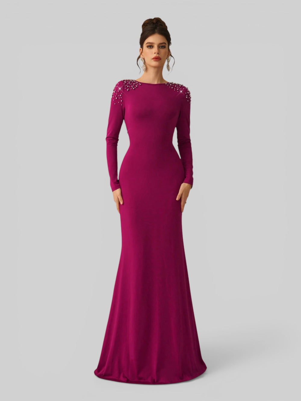 Vestido de Festa Manga Longa com Pérolas Cinthia