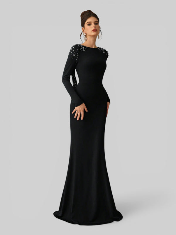 Vestido de Festa Manga Longa com Pérolas Cinthia