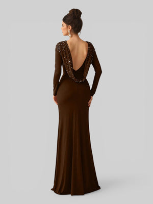 Vestido de Festa Manga Longa com Pérolas Cinthia