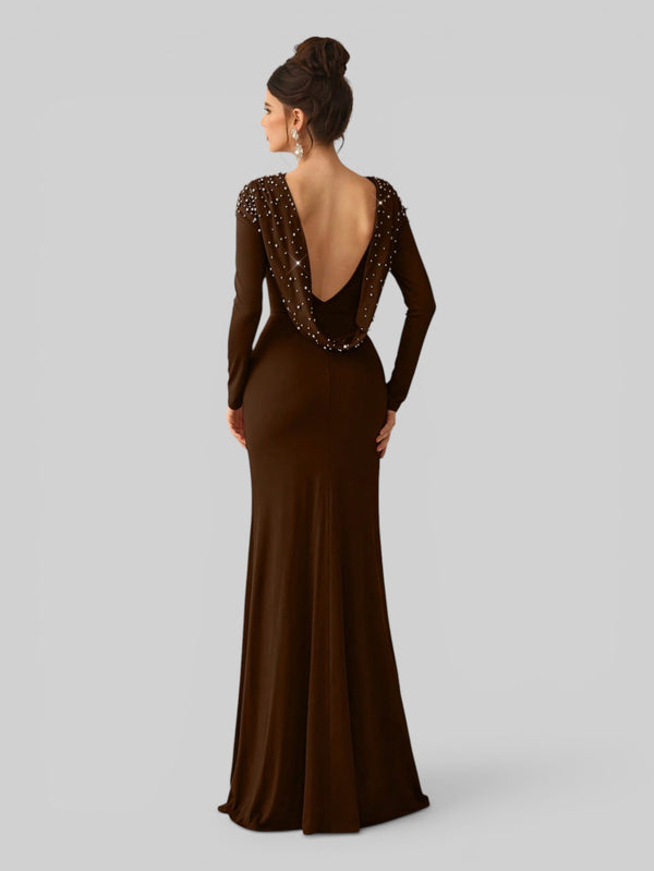 Vestido de Festa Manga Longa com Pérolas Cinthia