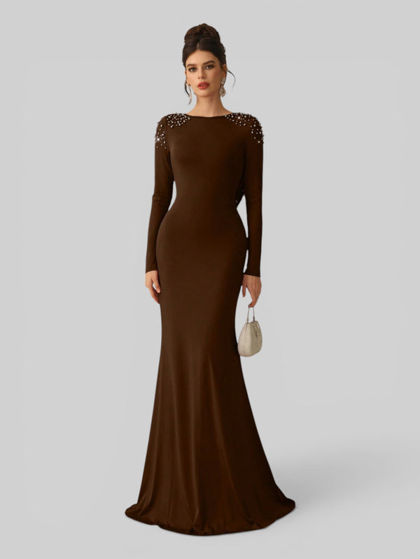 Vestido de Festa Manga Longa com Pérolas Cinthia