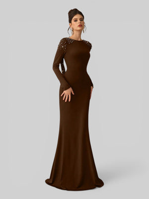 Vestido de Festa Manga Longa com Pérolas Cinthia