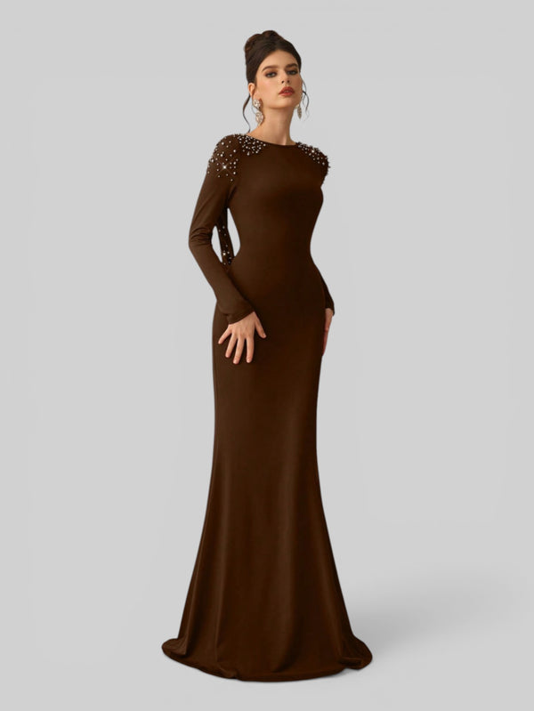 Vestido de Festa Manga Longa com Pérolas Cinthia