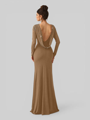 Vestido de Festa Manga Longa com Pérolas Cinthia