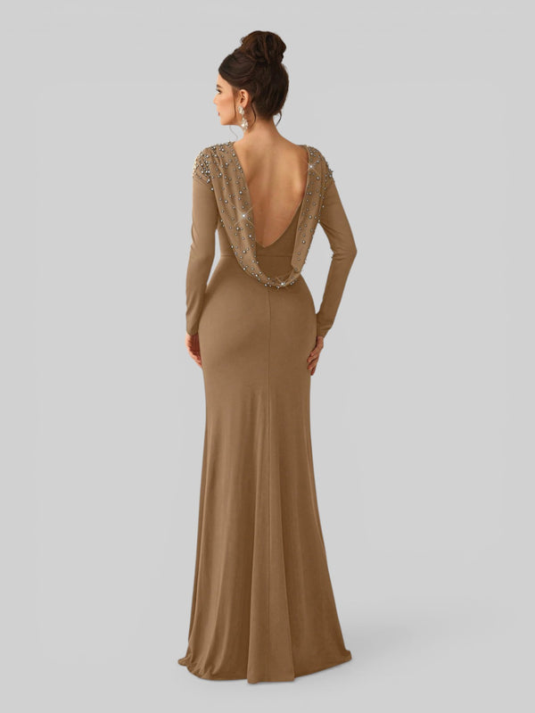 Vestido de Festa Manga Longa com Pérolas Cinthia