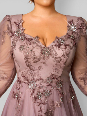 Vestido de Festa Manga Longa de Luxo Mãe da Noiva Prime