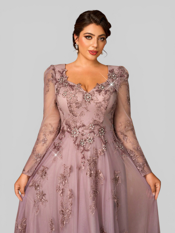 Vestido de Festa Manga Longa de Luxo Mãe da Noiva Prime