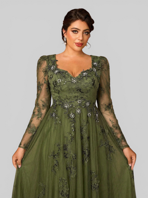 Vestido de Festa Manga Longa de Luxo Mãe da Noiva Prime