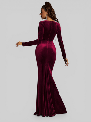 Vestido de Festa Manga Longa decote V profundo Veludo