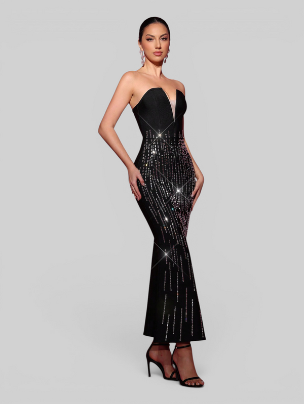 Vestido de Festa Midi Corpete Pedrarias