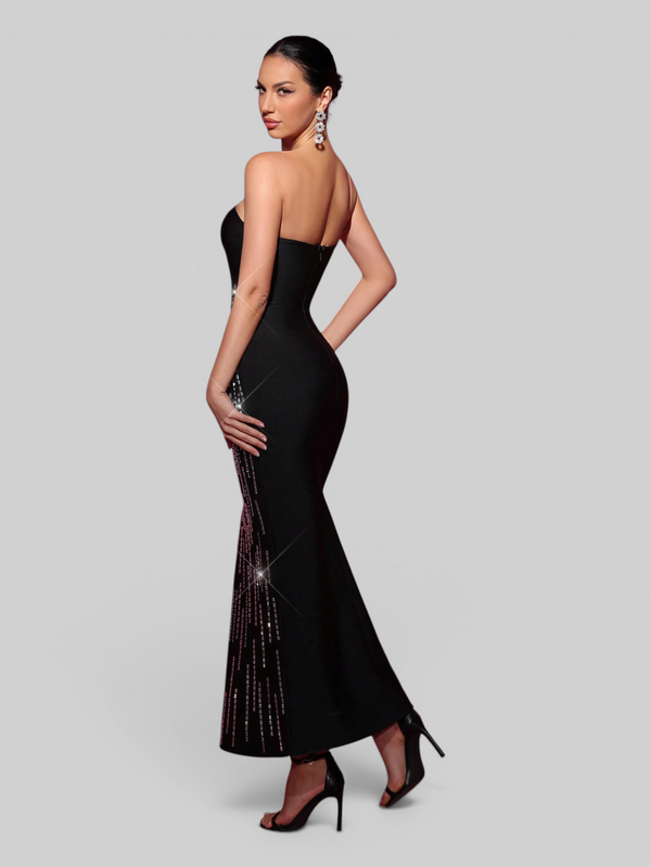 Vestido de Festa Midi Corpete Pedrarias
