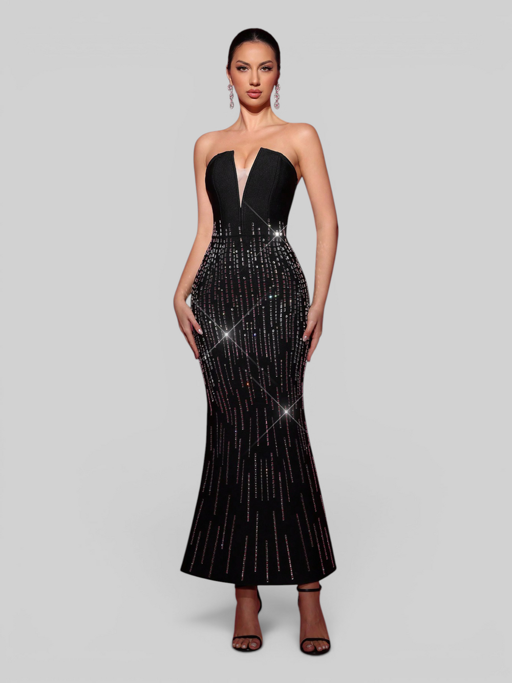Vestido de Festa Midi Corpete Pedrarias