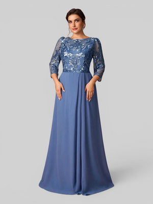 Vestido de Festa Plus Size Manga Longa Bordado e Paetê Pequim