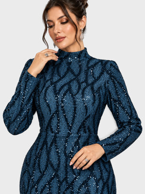 Vestido de Festa Plus Size Manga Longa Paetê Premium Alabama