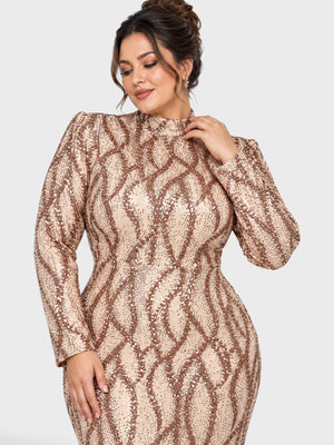 Vestido de Festa Plus Size Manga Longa Paetê Premium Alabama