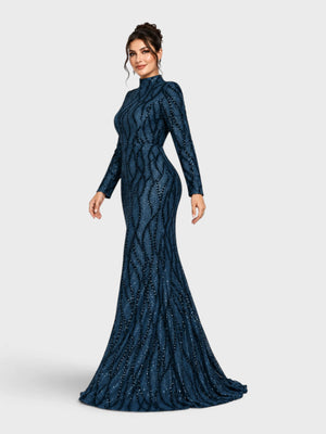 Vestido de Festa Plus Size Manga Longa Paetê Premium Alabama