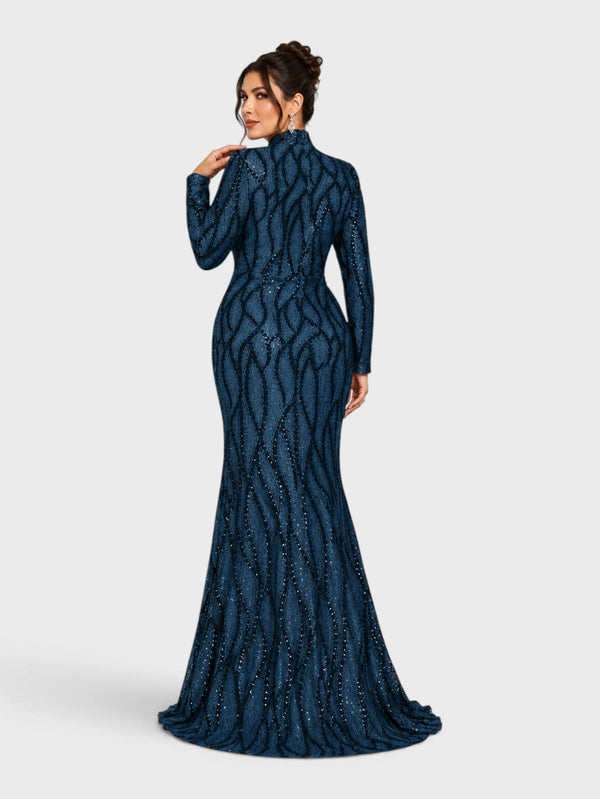 Vestido de Festa Plus Size Manga Longa Paetê Premium Alabama