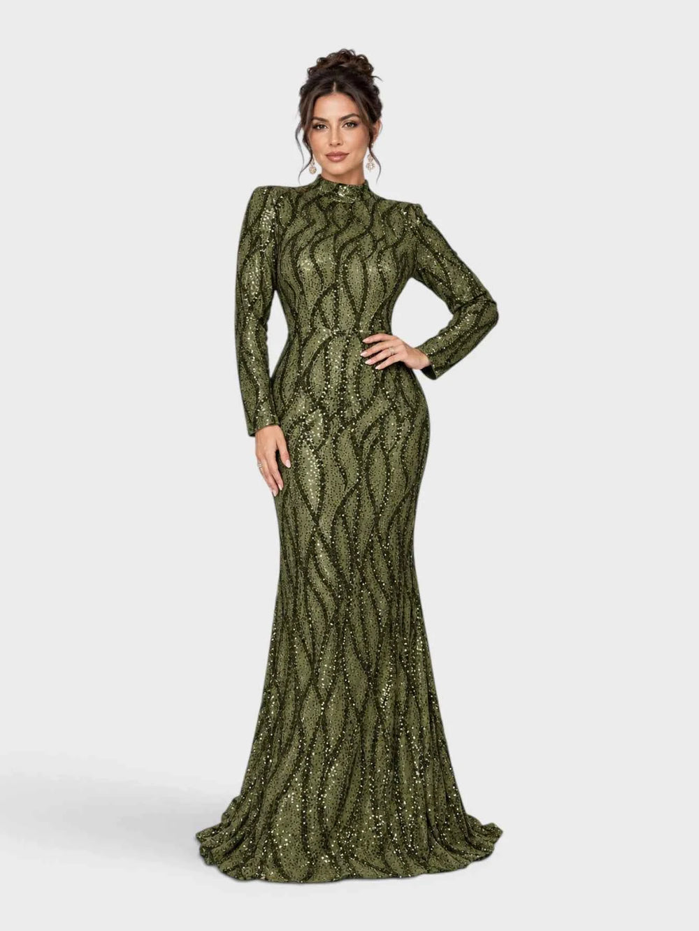 Vestido de Festa Plus Size Manga Longa Paetê Premium Alabama