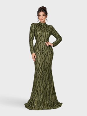 Vestido de Festa Plus Size Manga Longa Paetê Premium Alabama