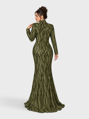 Vestido de Festa Plus Size Manga Longa Paetê Premium Alabama