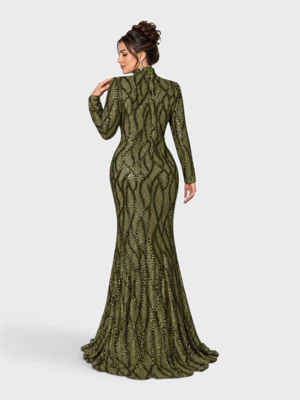 Vestido de Festa Plus Size Manga Longa Paetê Premium Alabama