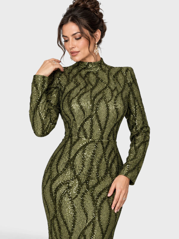 Vestido de Festa Plus Size Manga Longa Paetê Premium Alabama