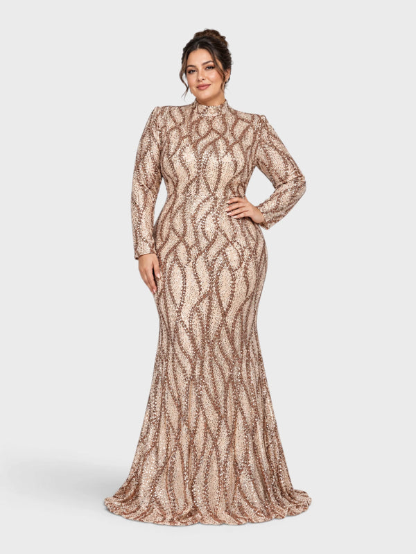 Vestido de Festa Plus Size Manga Longa Paetê Premium Alabama