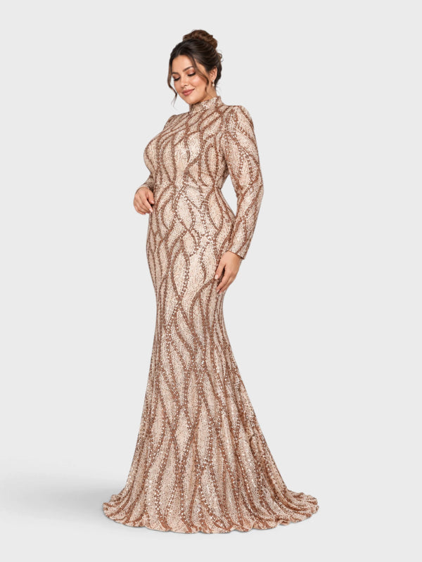 Vestido de Festa Plus Size Manga Longa Paetê Premium Alabama
