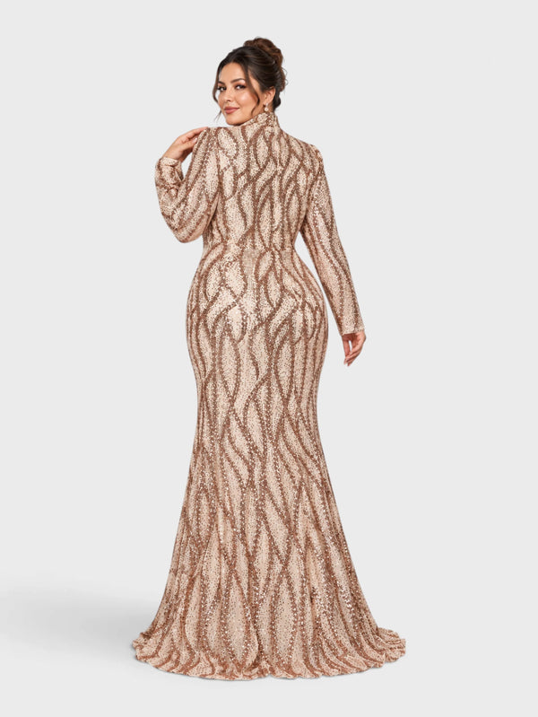 Vestido de Festa Plus Size Manga Longa Paetê Premium Alabama